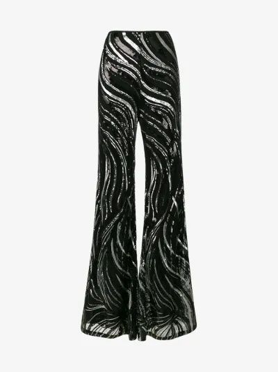 black sequin flared trousers