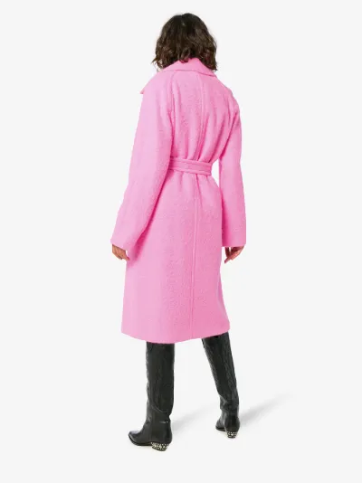 disco pink belt tie wool coat展示图