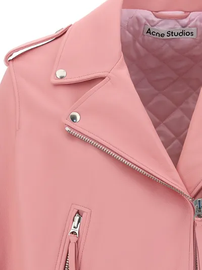 peach colour leather jacket
