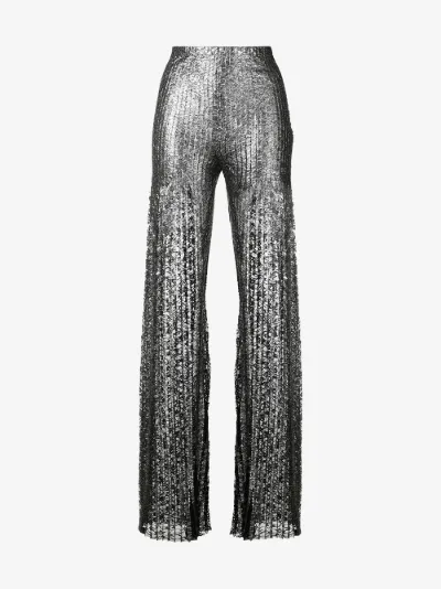 metallic flared trousers