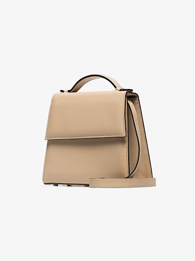 Neutral Small Top Handle Leather Tote Bag