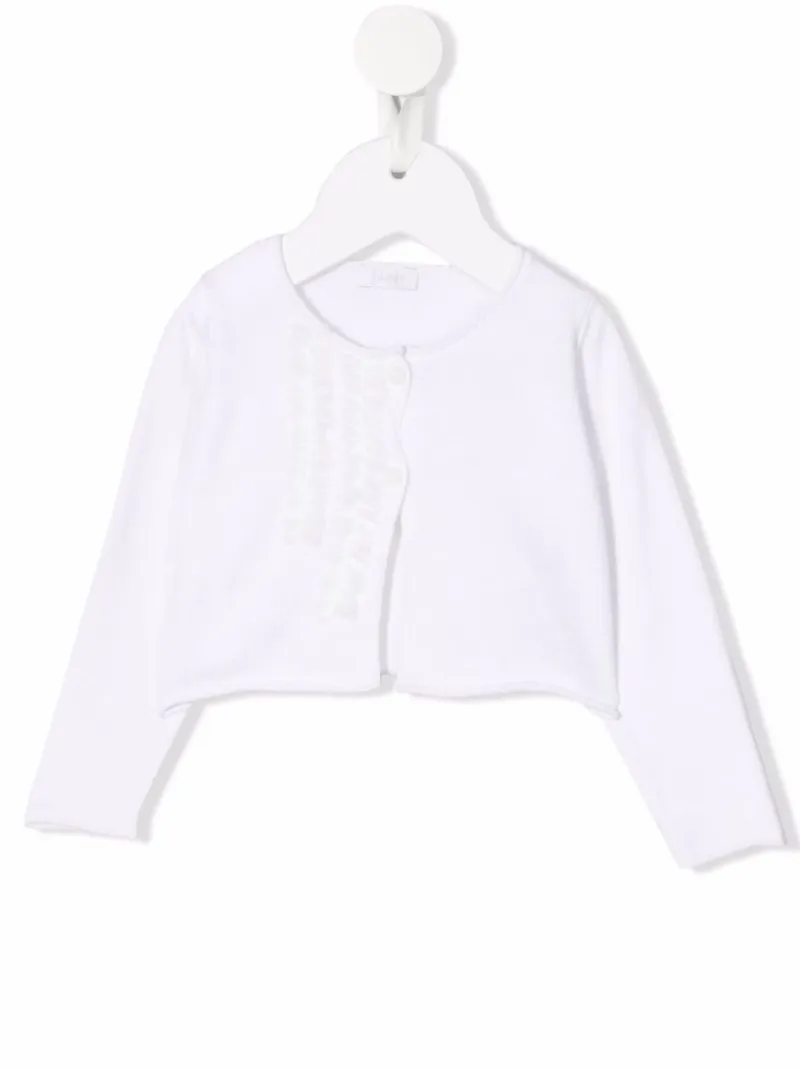 white cardigan with black trim