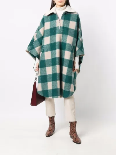 checked cape coat