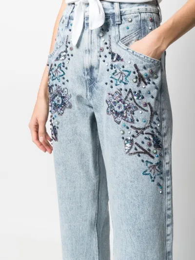 Isabel Marant Jeans dritti con ricamo blu | MODES