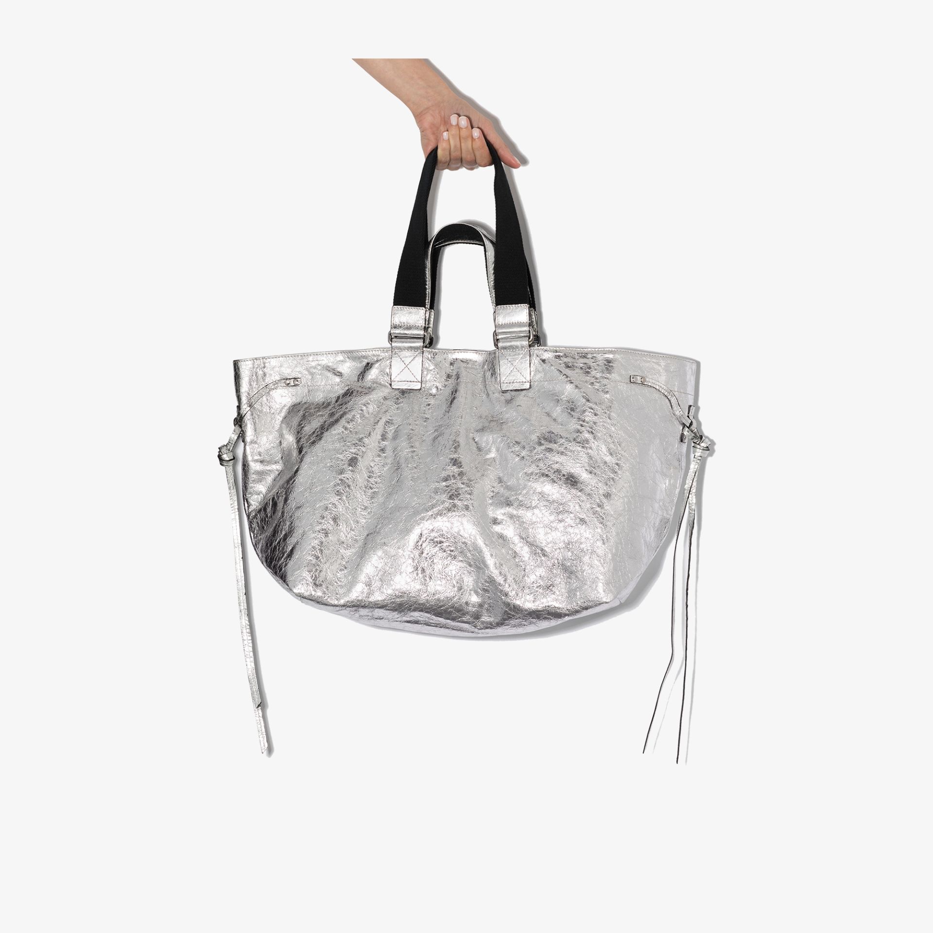 silver leather tote bag