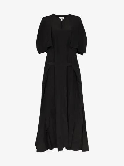 black flutter sleeve maxi dress