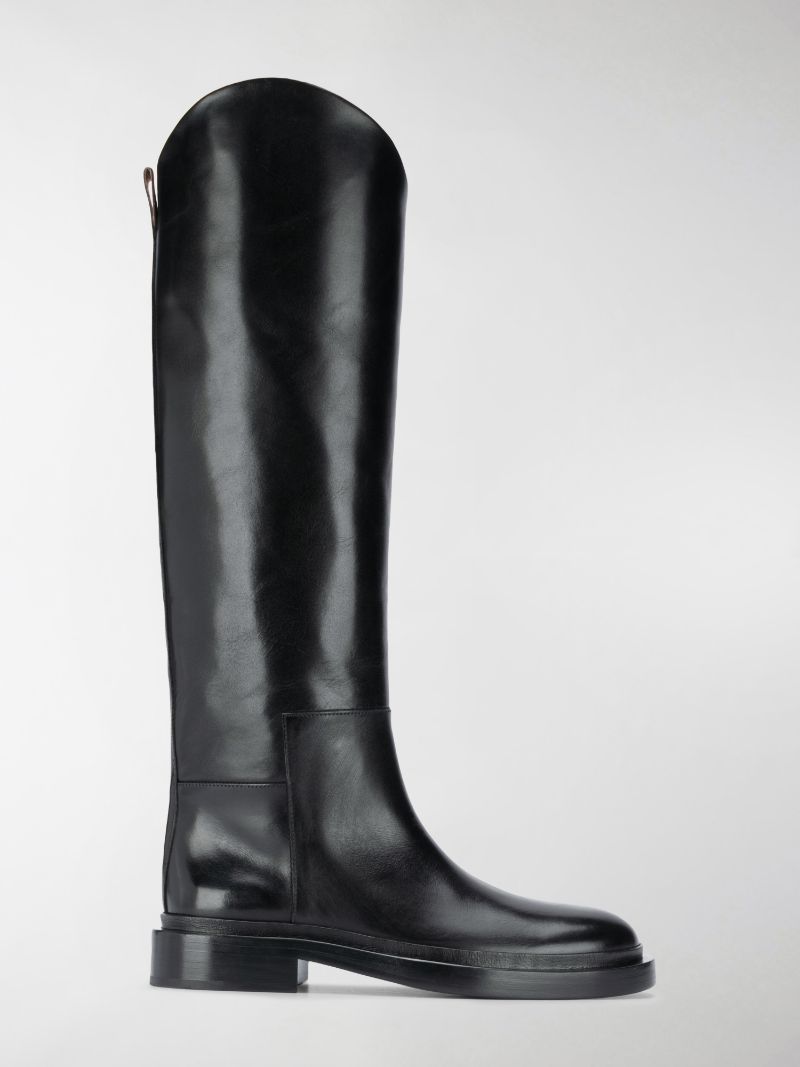 black knee high boots low heel