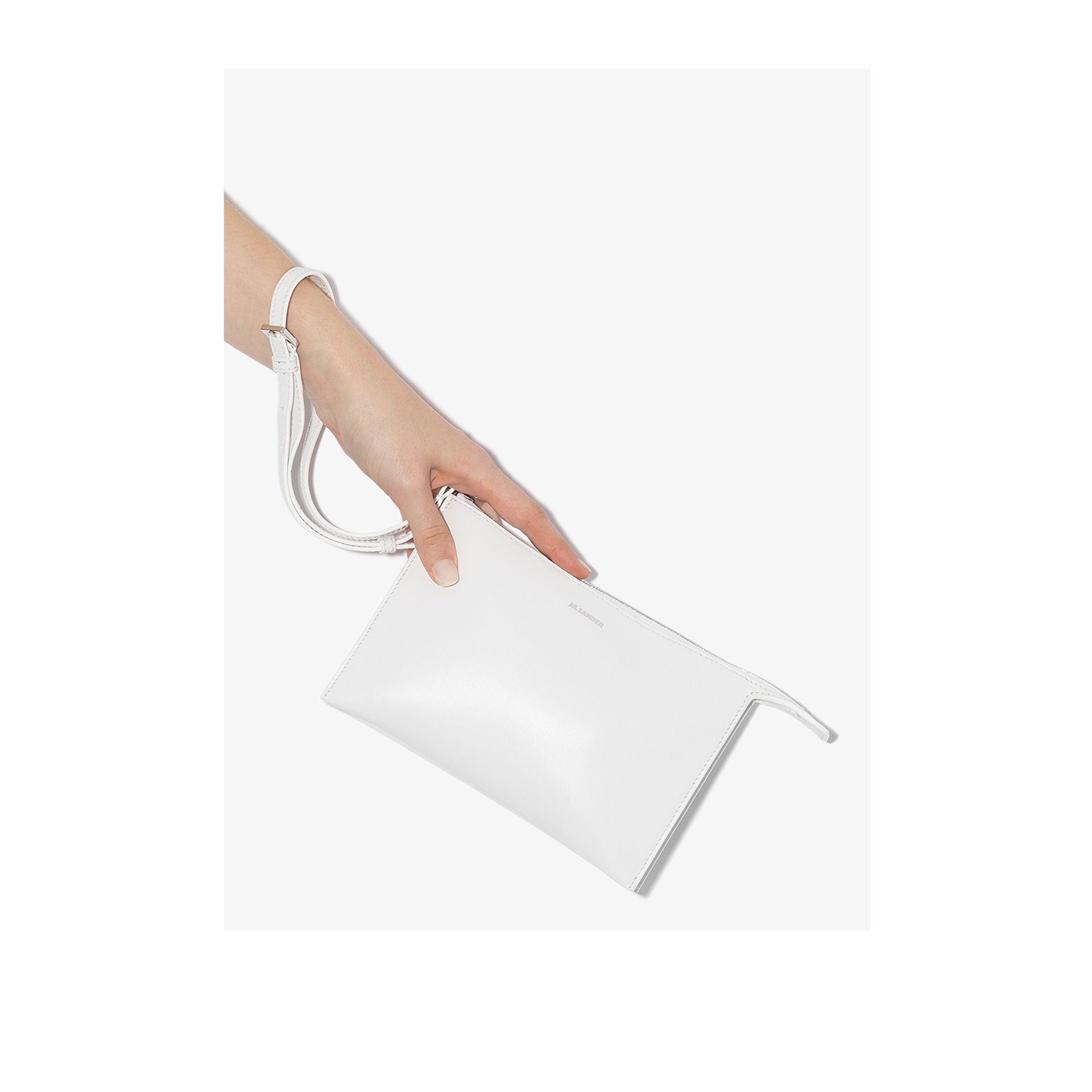 white leather clutch bag