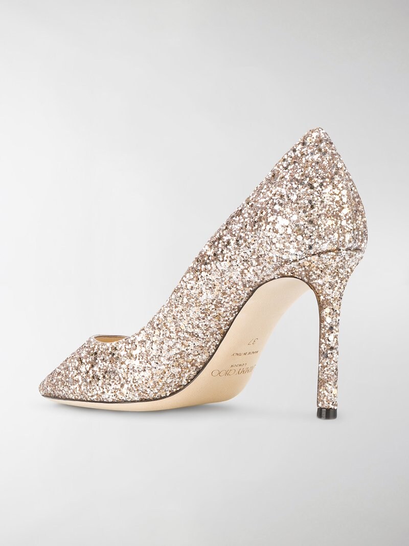 Jimmy Choo Rose Gold Romy 85 Glitter Pumps Metallic Modes