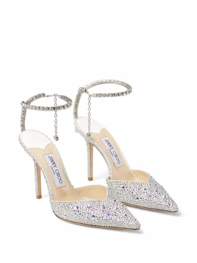 Saeda 100 | Ivory Satin Pumps with Crystal Embellishment