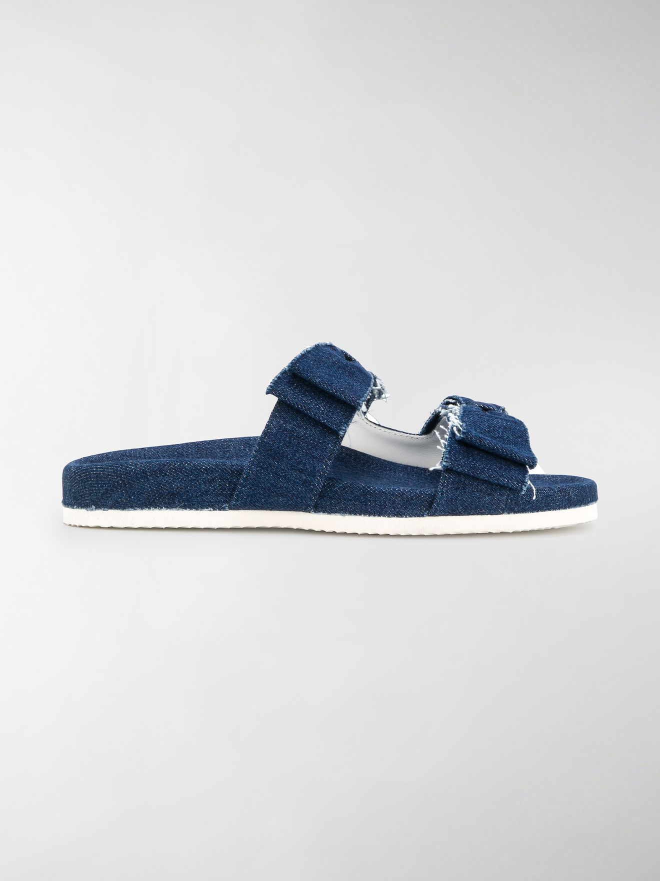 denim bow slides