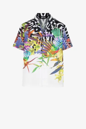 Chemise en coton à imprimé zébré et floral et logo Just Cavalli