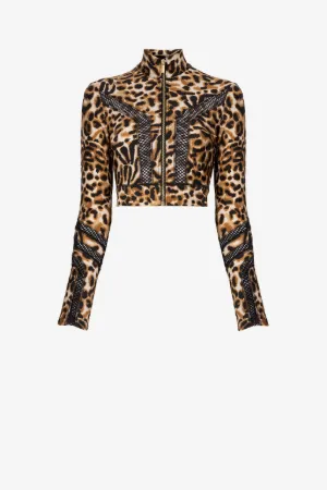 Just Cavalli Crop Top mit Blumen- und Zebradruck