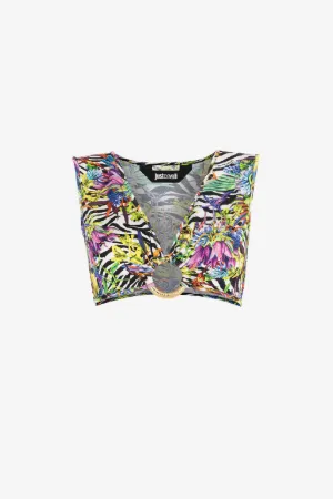 Just Cavalli Floral And Zebra-Print Crop Top