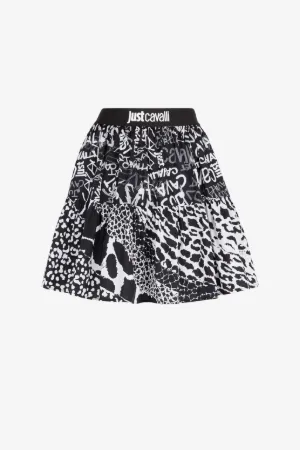 Mini-jupe à patchwork d'imprimés et logo Just Cavalli