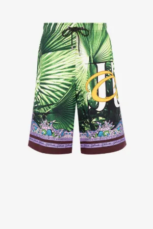 Pantalón corto de algodón Just Cavalli con estampado Palm y logotipo
