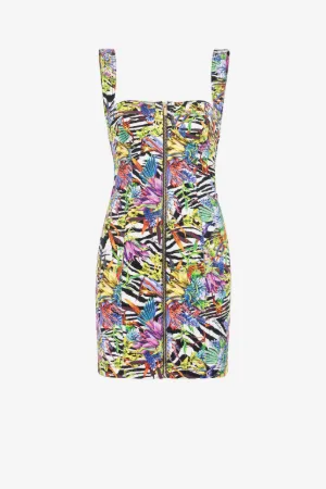 Платье мини из денима с принтами Floral и Zebra