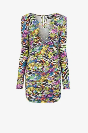 Платье мини Just Cavalli с принтами Floral и Zebra