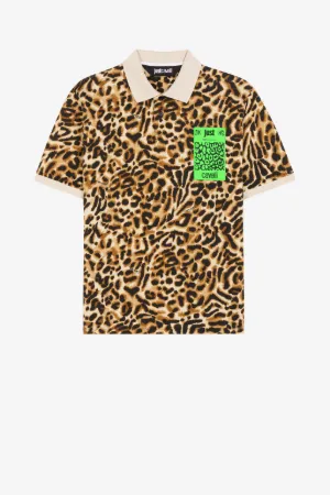 Polo en coton à imprimé jaguar et logo Just Cavalli