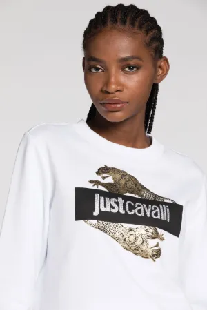 Sweat à imprimé léopard et logo Just Cavalli