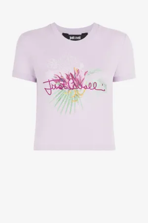 T-shirt crop Just Cavalli con stampa Palme