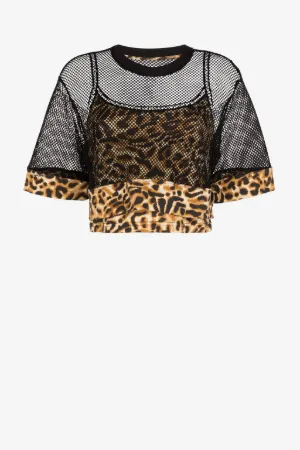 T-shirt en résille à imprimé jaguar et logo Just Cavalli