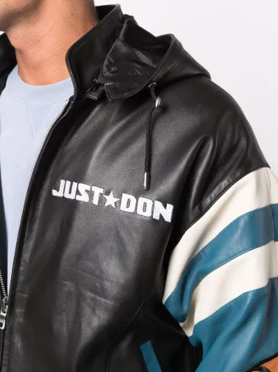 leather hooded bomber jacket