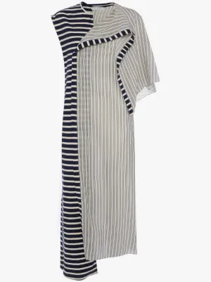 navy blue striped asymmetric dress