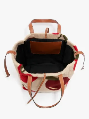BELT TOTE - FLEECE TOTE BAG WITH APPLE MOTIF in neutrals