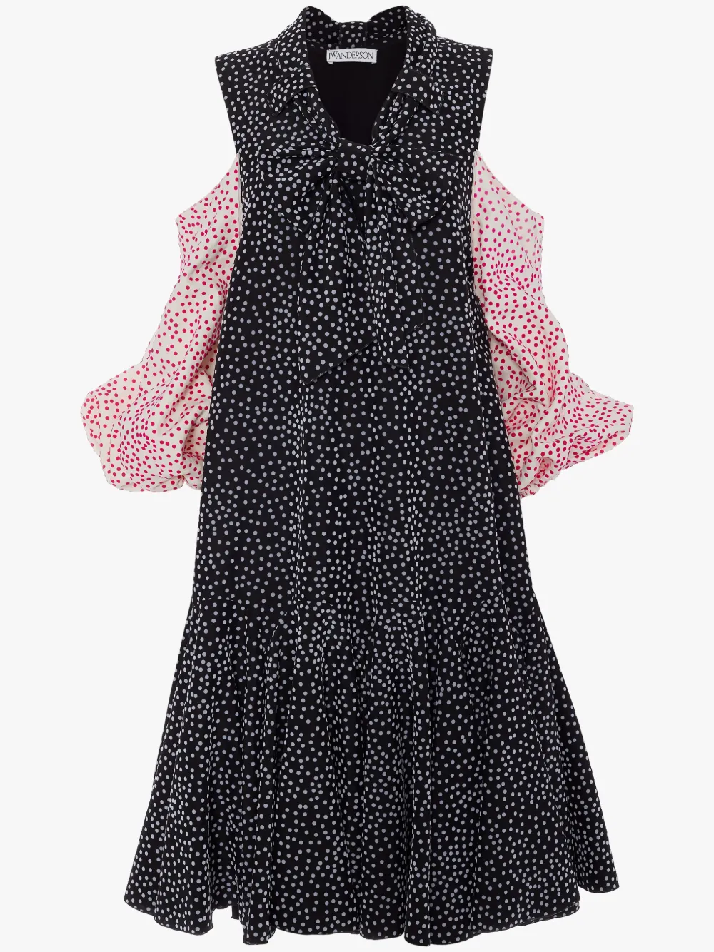 black flocked polka dot puff sleeve dress in black JW Anderson US