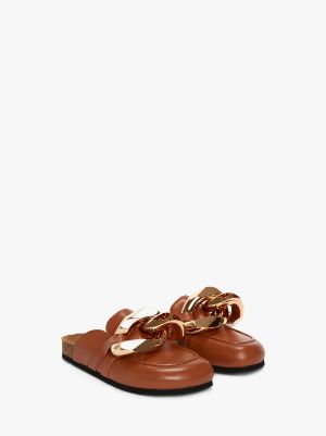 CHAIN LOAFER LEATHER MULES in brown | JW Anderson CA