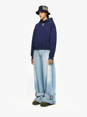 CROPPED HOODIE WITH ANCHOR EMBROIDERY in blue | JW Anderson US