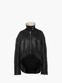 CURVED LEATHER HEM HIGH NECK JACKET in black | JW Anderson US CURVED LEATHER HEM HIGH NECK JACKET in black | JW Anderson US