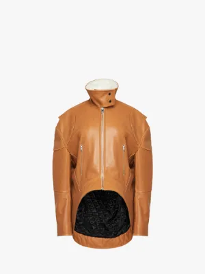 CURVED LEATHER HEM HIGH NECK JACKET in brown | JW Anderson US