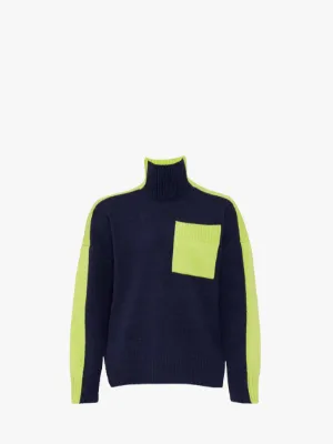 DUAL TONE PATCH POCKET TURTLENECK SWEATER in blue JW Anderson AU