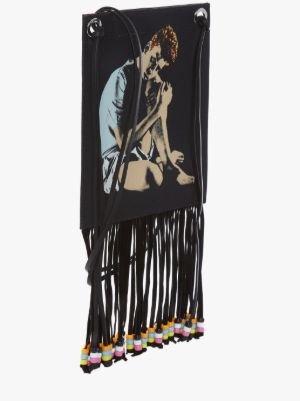 GILBERT & GEORGE BOY SITTING DOWN PRINTED NECK POUCH in black | JW Anderson  GB