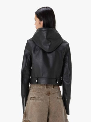 HOODED LEATHER BIKER JACKET in black | JW Anderson US