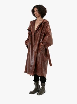 HOODED LEATHER TRENCH COAT in brown | JW Anderson GB