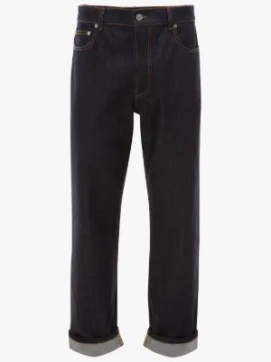 Jeans regular con risvolto in blu | JW Anderson