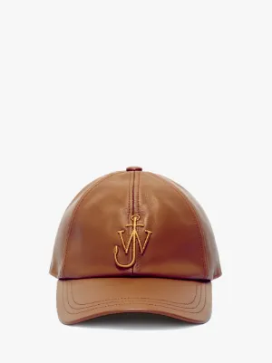 LEATHER BASEBALL CAP WITH ANCHOR LOGO in brown JW Anderson GB