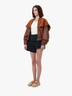 LEATHER BOMBER JACKET WITH OVERSIZED COLLAR in brown | JW