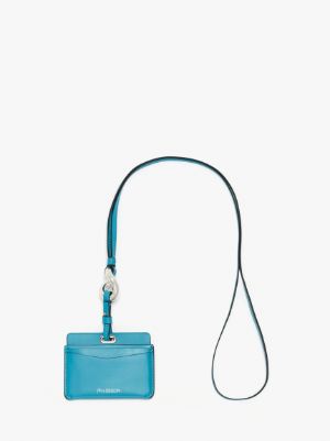 LEATHER CARDHOLDER WITH CHAIN LINK STRAP in blue | JW Anderson SG