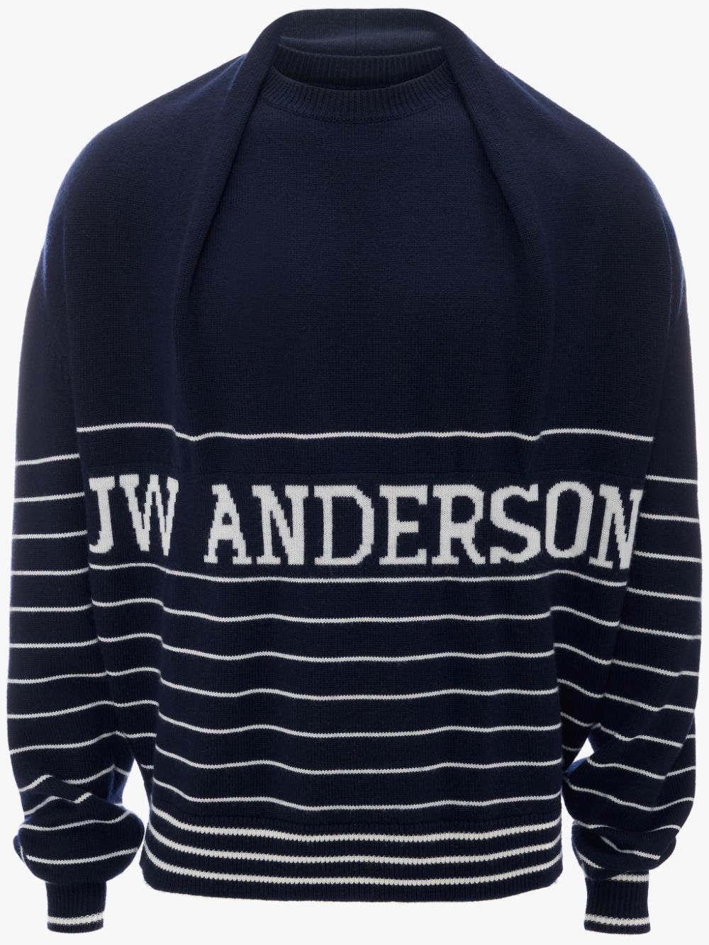 logo striped knitted jumper in blue | JW Anderson