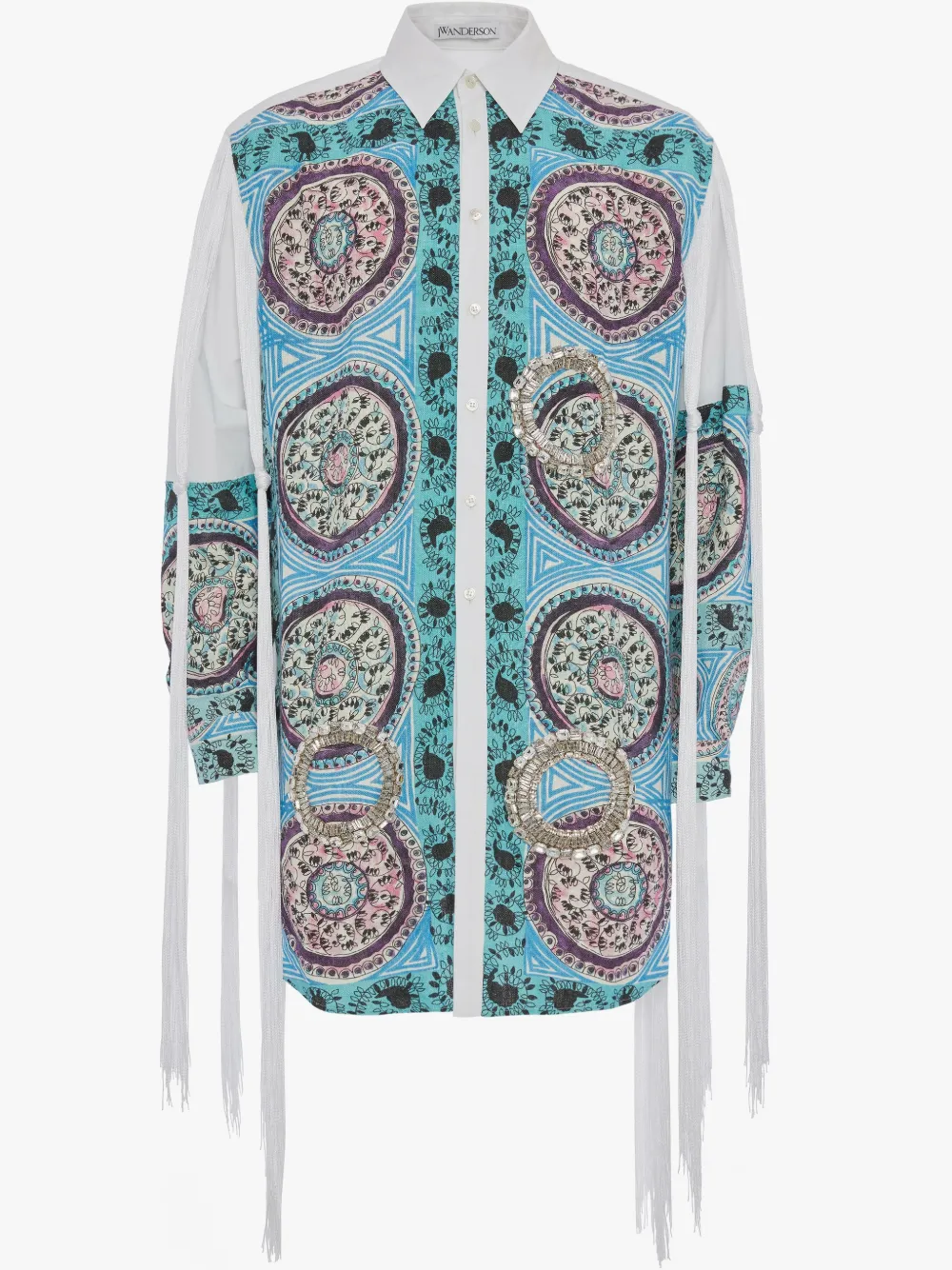 MYSTIC PAISLEY PRINTED SLEEVES TASSELED SHIRT in blue | JW Anderson