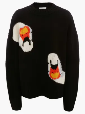 OVERSIZED SWAN CREWNECK JUMPER in black | JW Anderson