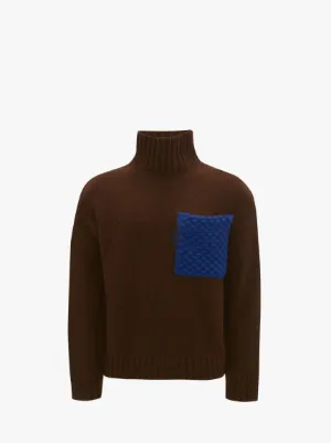 POPCORN PATCH POCKET TURTLENECK JUMPER in brown | JW Anderson