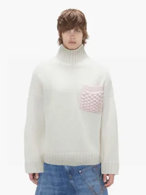 POPCORN PATCH POCKET TURTLENECK JUMPER in white | JW Anderson US