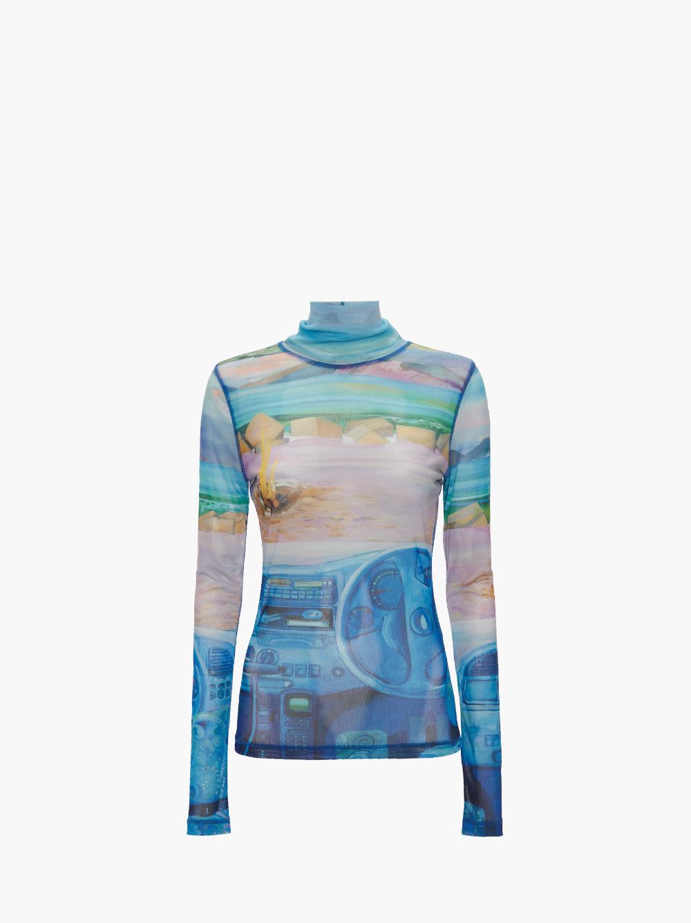 SHEER LONG SLEEVE TURTLENECK TOP in blue | JW Anderson MX