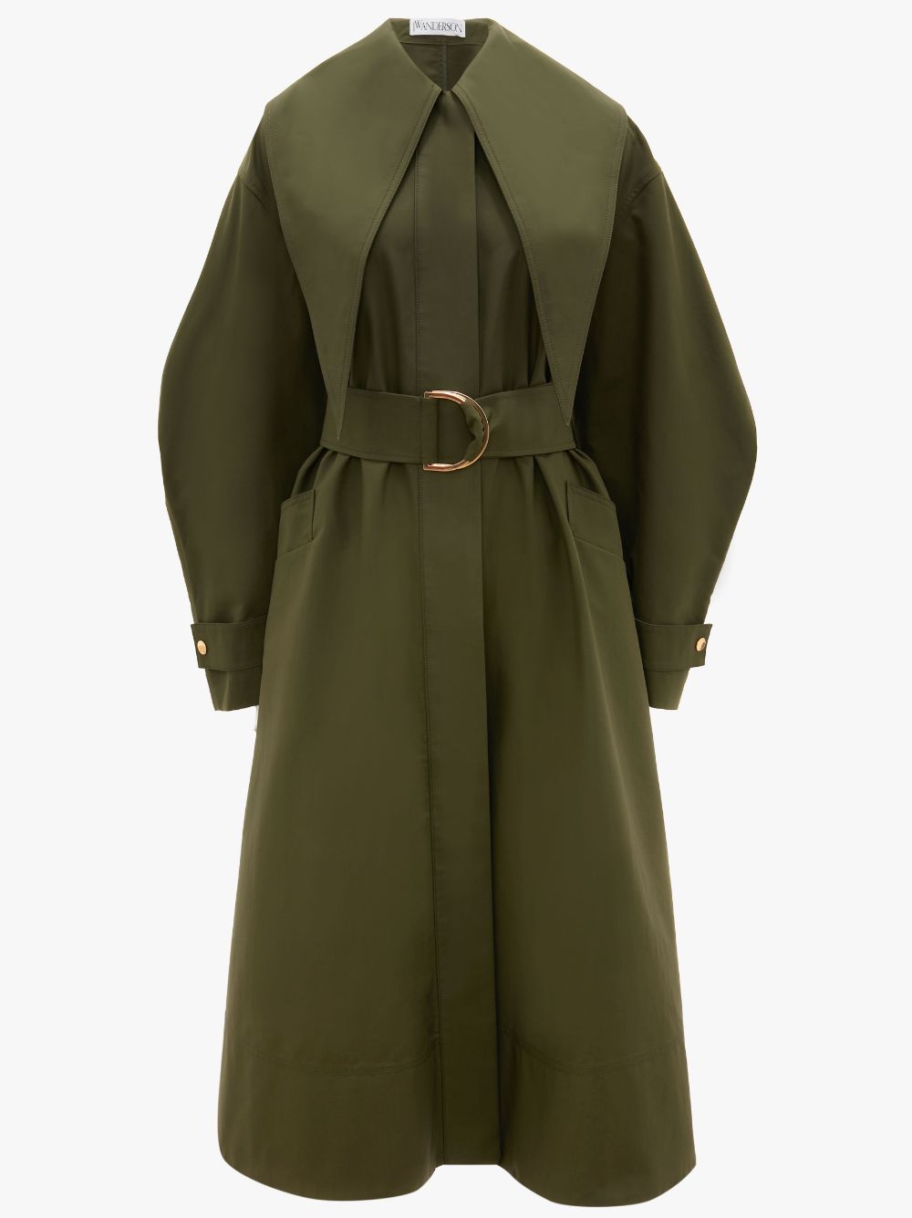 SLIM COLLAR D-RING TRENCH COAT in green | JW Anderson