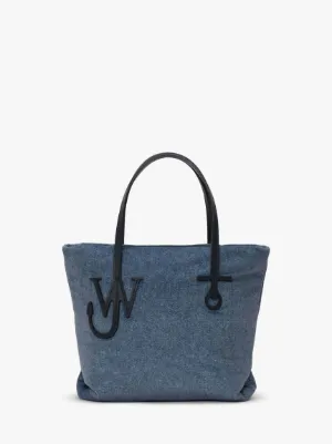 SMALL PUFFY ANCHOR TOTE VELVET PRINTED DENIM TOTE BAG in blue JW Anderson AU